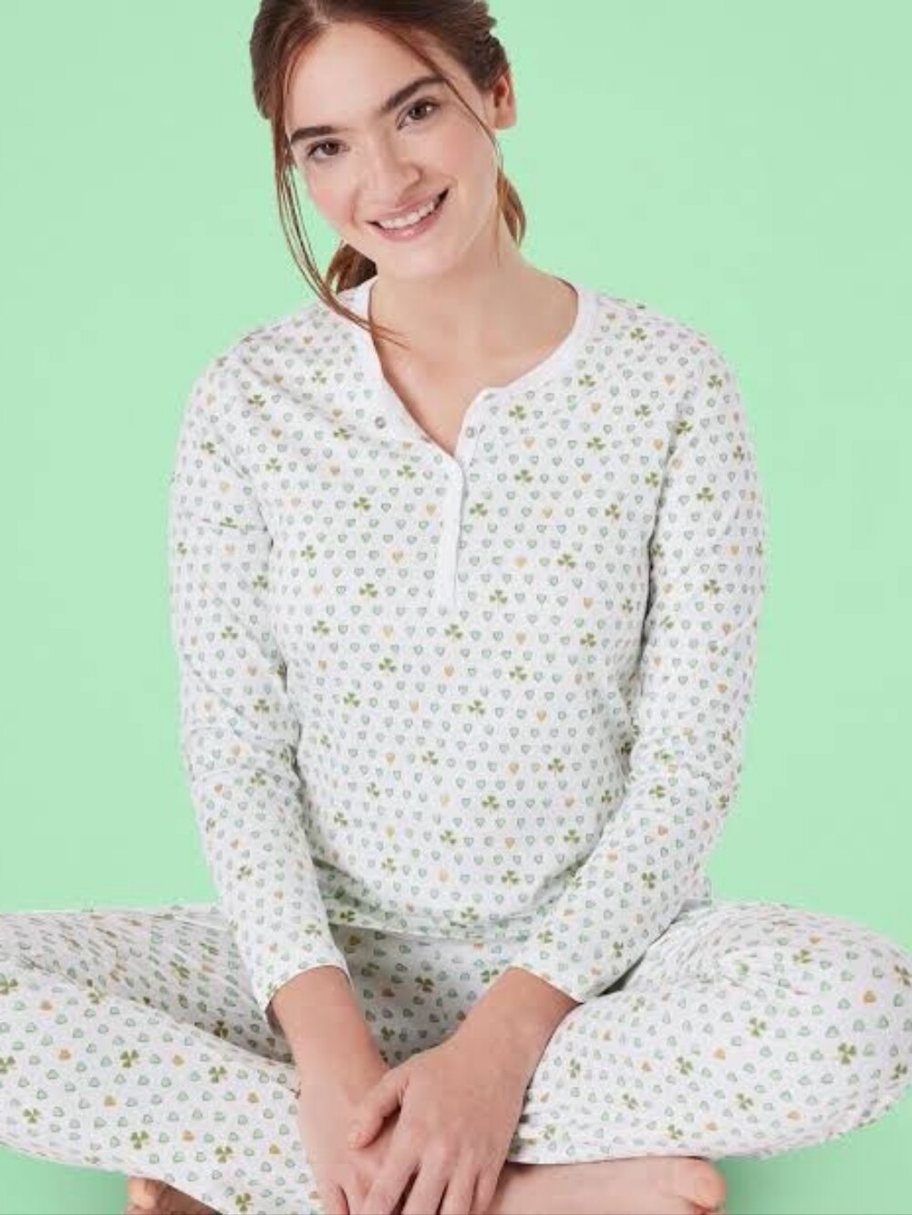 Roller Rabbit Lucky Hearts Shamrock Heart Printed Henley Pajama Set RARE
